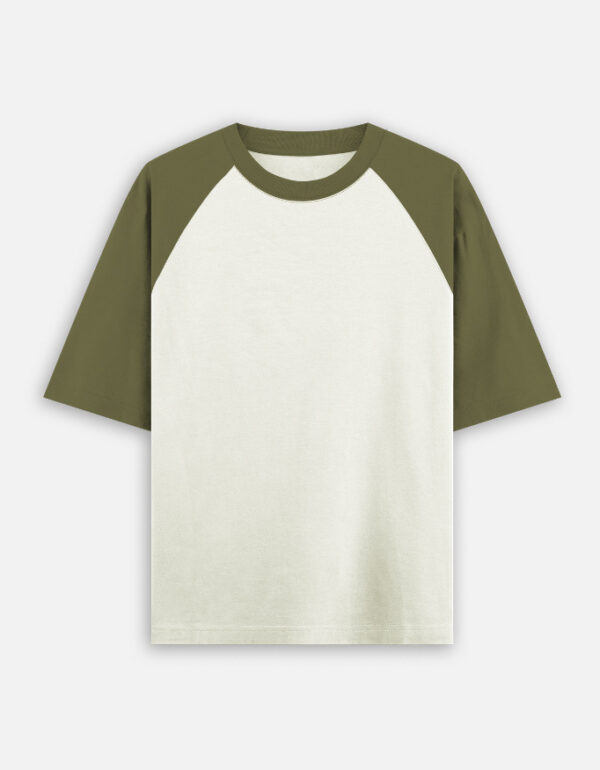 Unisex Oversized Raglan — Olive Green off white, front